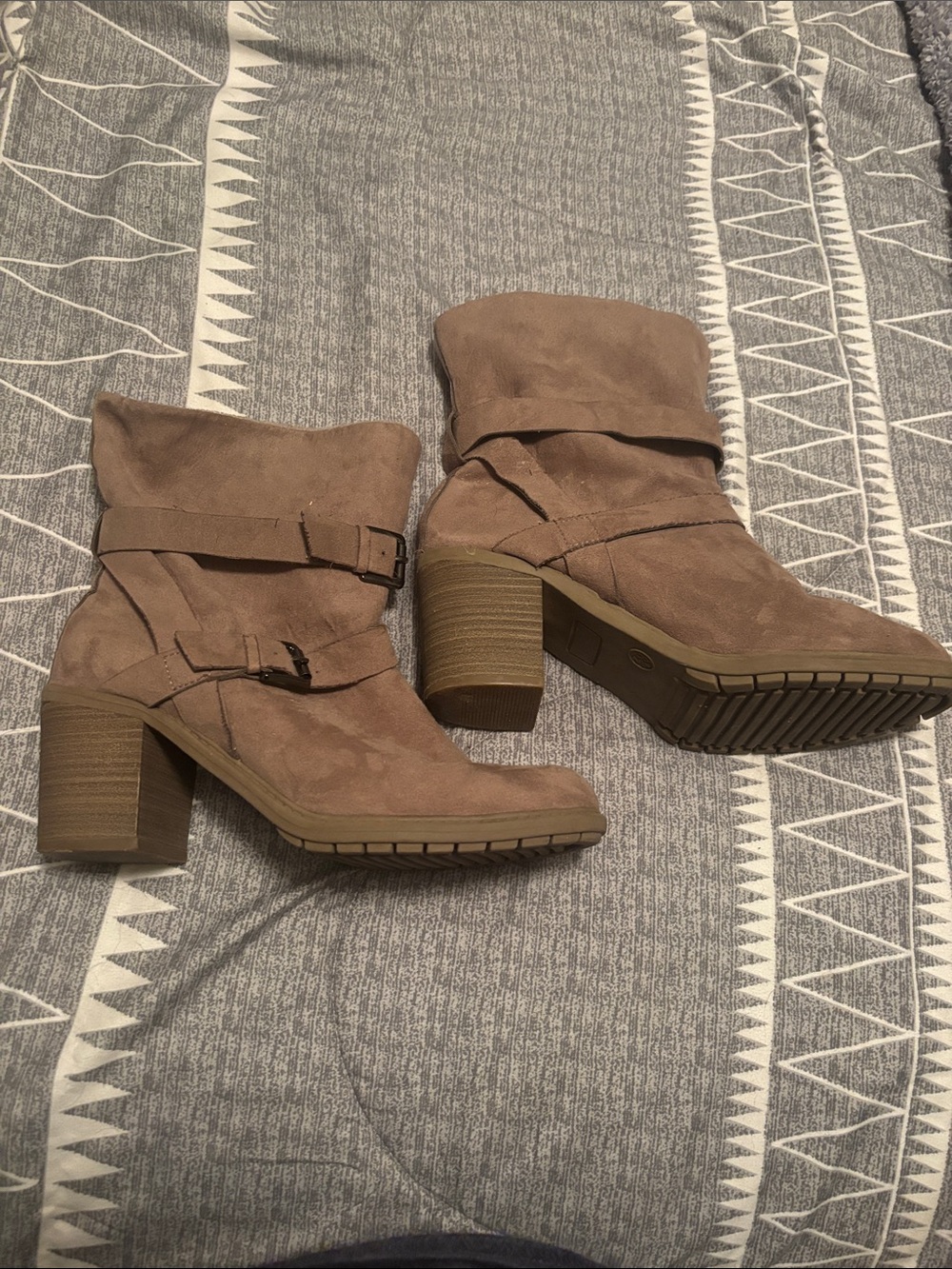 Target Taupe Suede Chunky Heel Ankle Boots